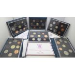 Six UK Royal Mint proof coin collections:-1983, 1984, 1988, 1990, 1991 and 1995