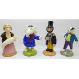 Four Beswick figures, two Rupert the Bear characters, Edward Trunk and Bill Badger, and two Trumpton