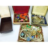 Costume jewellery and a Seiko watch box