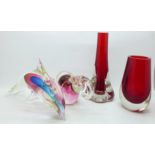 Four items of coloured glass