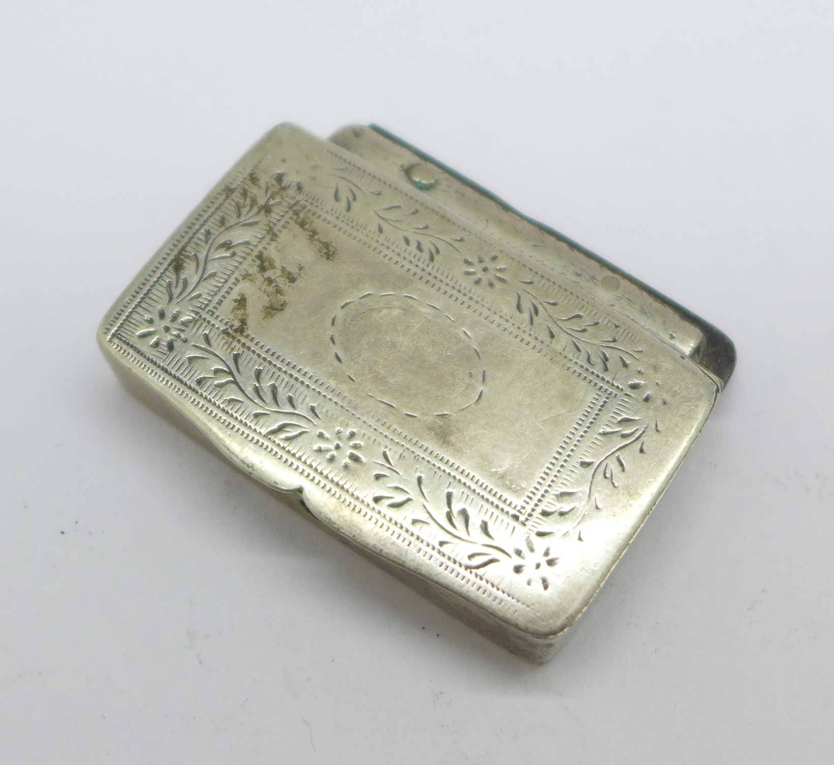 A 19th Century silver pill box, makers mark only, a/f