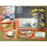 A Meccano Number 6 construction set and seven Airfix model kits, boxed