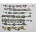 A collection of seven vintage bracelets including 1960's Sara Coventry Sea Charm bracelet,