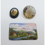 A sealstone intaglio, 19mm, a micro-mosaic plaque and an enamelled plaque, (enamel plaque scratched)