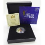 The 2020 Peter Pan silver proof 50p coin with Selective Colour Image issued by Isle of Man, with