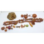 Amber and copal resin, etc., (to be mounted or for repairs)