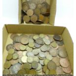 A collection of one penny coins and 3d coins