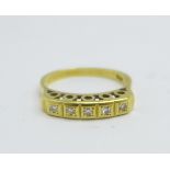 An 18ct gold, five stone diamond ring, 3.3g, L