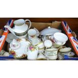 A box of china including Royal Albert, Minton, Spode Italian, etc.