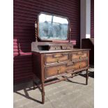 A Jacobean Revival oak barleytwist geometric moulded dressing chest, 156cms h, 115cms w, 53cms d