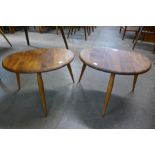 A pair of Ercol Blonde elm and beech pebble shaped occasional tables