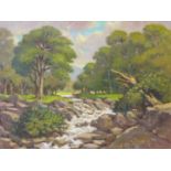 John Hall, Impressionist river landscape, oil on board, 46 x 61cms, unframed