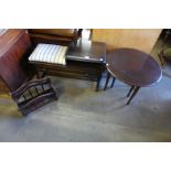 A telephone seat, a mahogany circular nest of two tables and a magazine rack