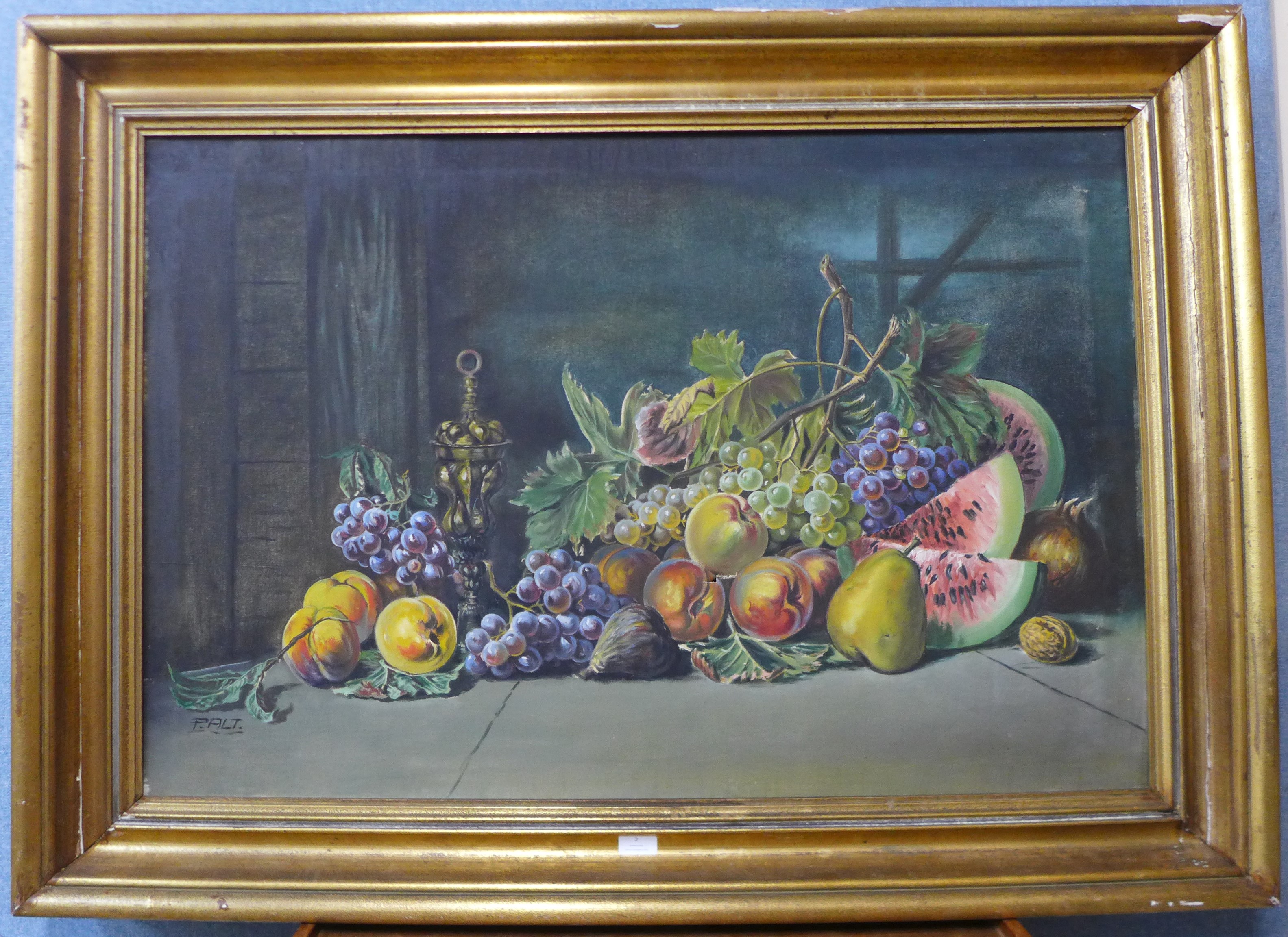 P. Alt., still life of fruit, oil on canvas, 68 x 103cms, framed - Bild 2 aus 3