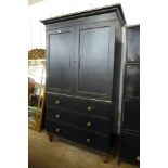 A Victorian painted oak linen press, 222cms h, 133cms w, 65cms d