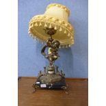 A French gilt metal and marble table lamp