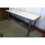 A folding trestle table