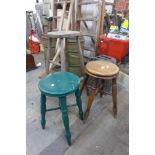 Three Victorian kitchen stools