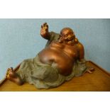 An oriental bronze figure of a seated Buddha, 36cms h