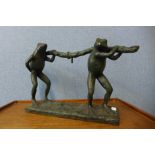 A bronze figure of two frogs, 36cms h x 56cms l