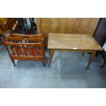 An oak coffee table and a mahogany Canterbury