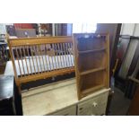 A pine wall hanging plate rack and a corner cabinet