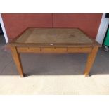 A late Victorian oak double sided six drawer library table, 77cms h, 153cms w, 122cms d