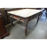 A Victorian scrub top pine single drawer kitchen table