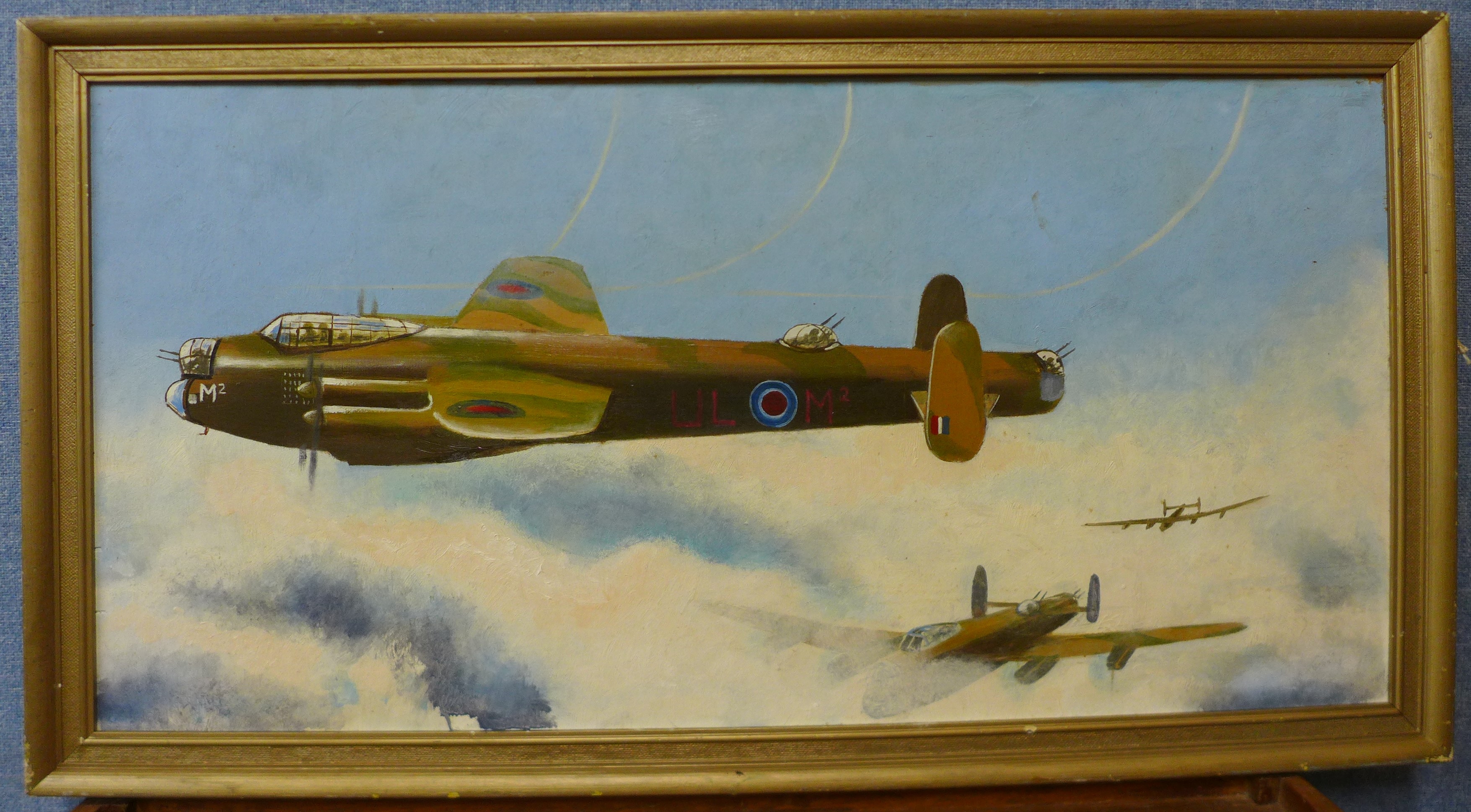 John Pooler, Lancaster Bomber, oil on board, 38 x 75cms, framed - Bild 2 aus 2