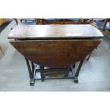 A William III oak drop-leaf table, 67cms h x 81cms l, a/f