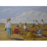 D. Livesey, children playing on a beach, oil on board, 45 x 60cms, framed