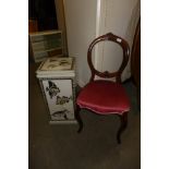 A Victorian walnut balloon back chair and a painted jardiniere stand
