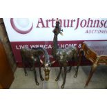 A pair of large bronze figures of giraffes, 130cms h