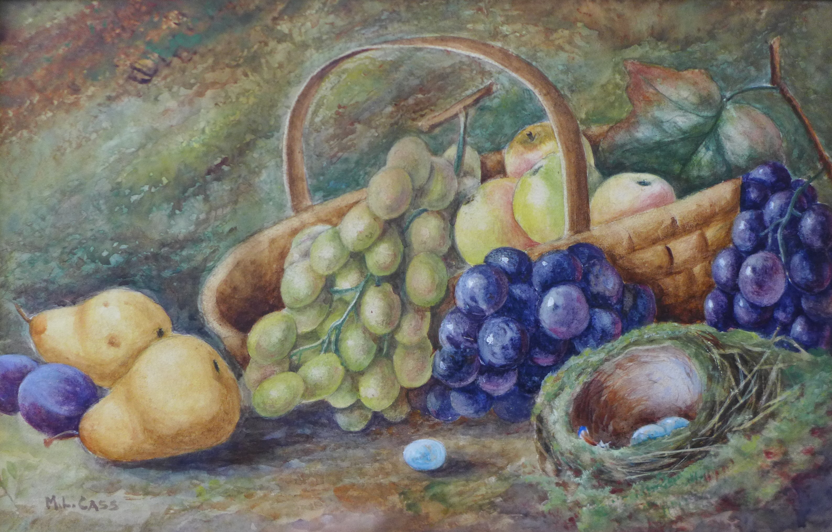 M.L. Cass, pair of still life's of fruit, watercolour, 27 x 42cms, framed - Image 2 of 4