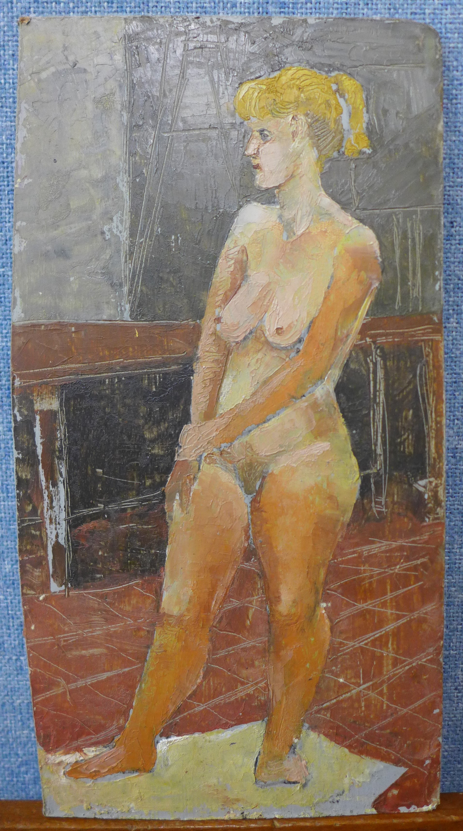 British School (20th Century), portrait of a female nude, oil on board, 30 x 16cms, unframed - Image 2 of 2