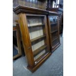 A pair of pine wall hanging display cabinets, 79cms h, 54cms w, 15cms d