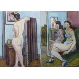 Jenine Marca (French Impressionist School 1921-2013), two erotic female nudes, watercolour ,38 x