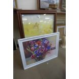 A coastal landscape, watercolour, indistinctly signed, a still life of flowers, watercolour and a