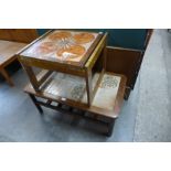 Two teak tiled top coffee tables