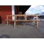 A pair of pine benches, 79cms h, 168cms w, 42cms d