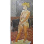 British School (20th Century), portrait of a female nude, oil on board, 30 x 16cms, unframed
