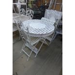 A cast alloy garden table and two chairs