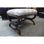 A Victorian style oak and upholstered x-frame stool