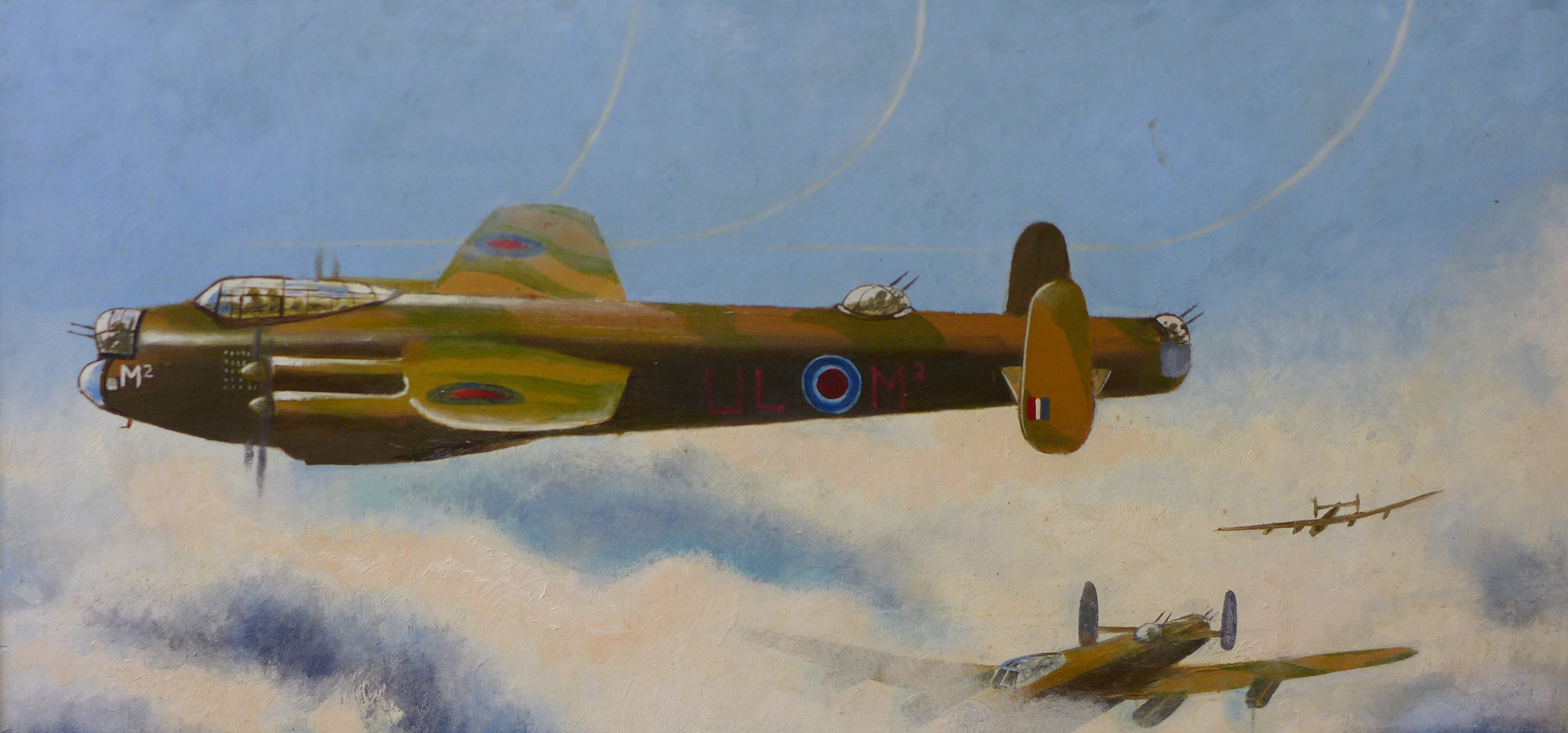 John Pooler, Lancaster Bomber, oil on board, 38 x 75cms, framed
