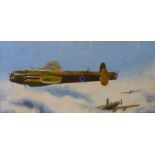John Pooler, Lancaster Bomber, oil on board, 38 x 75cms, framed