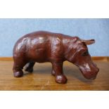 A small brown leather hippopotamus, 9cms h