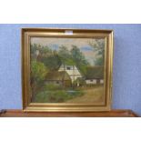 Edwin Rudd (19th Century Naive School), thatched cottage landscape, oil on canvas, dated 1846,