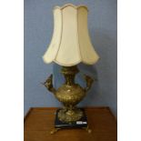 A French gilt metal and marble table lamp