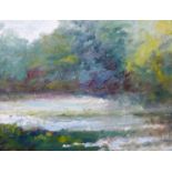 French Impressionist School, river landscape, oil on board, 18 x 24cms, framed