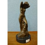 A French style bronze figure of a nude lady, on black marble socle, 33cms h